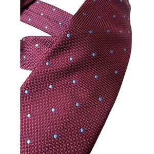 M + S Mens Burgundy/Sky Blue Dot Silk Tie
